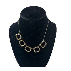 Square Link Bib Necklace Gold Tone Costume Fashion Jewelry Geometric VTG 19"